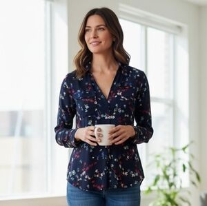 Ann Taylor Floral Navy Women's Top